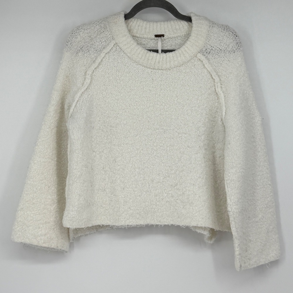 Free People Cocoon Ivory Boucle Wide Sleeve High Low Pullover Sweater